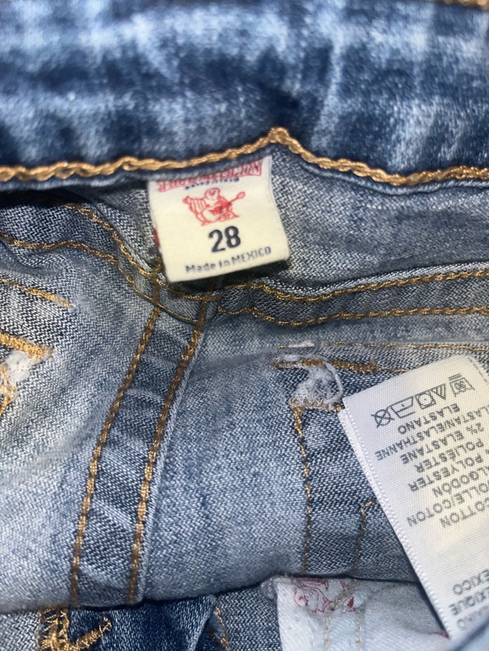 True Religion Jeans Womens 28 Curvy Skinny With Flap Light Wash Denim Ripped y2k - Picture 5 of 6